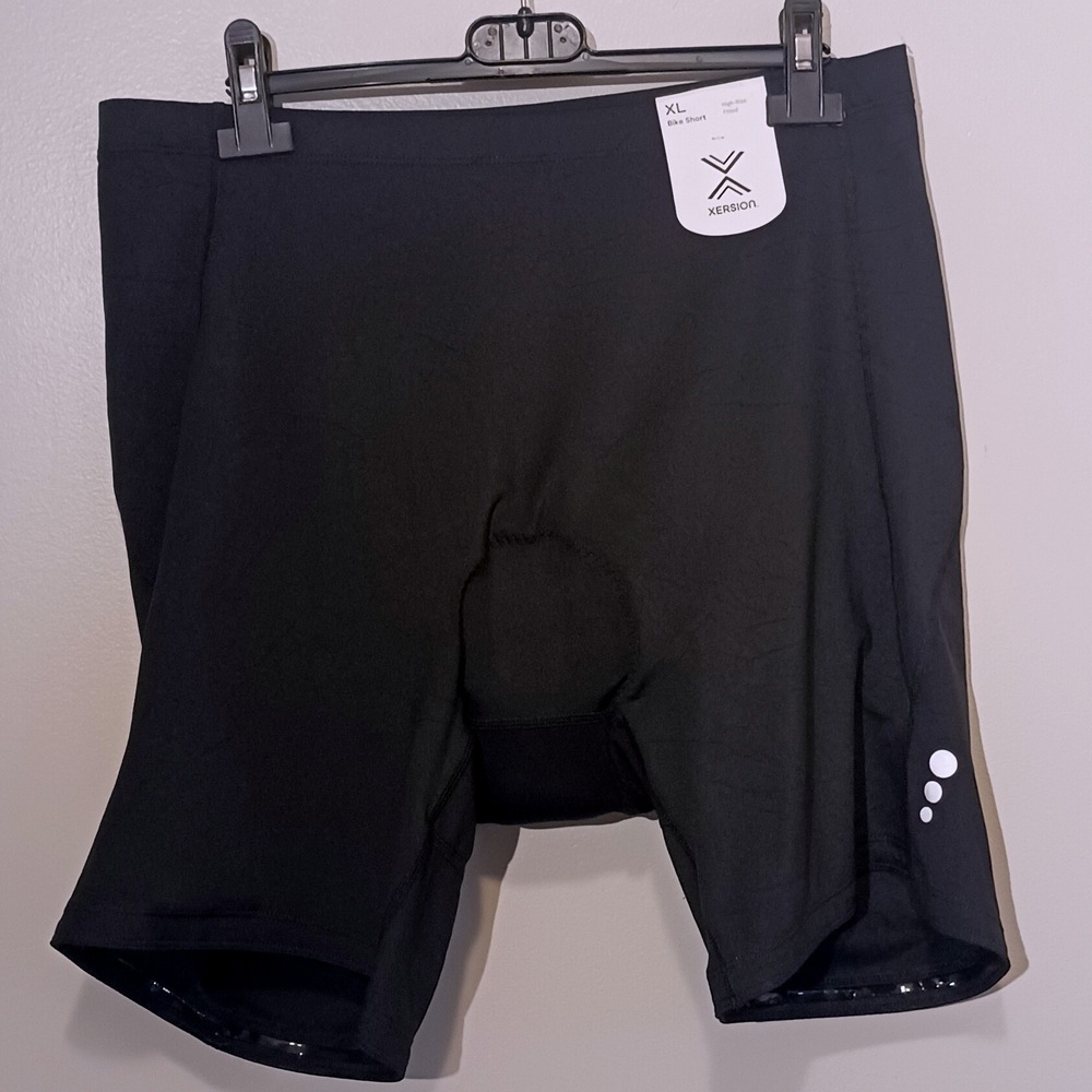 New w Tags Xersion Mens XL Padded Bike Shorts Black Fitted Cycling Training